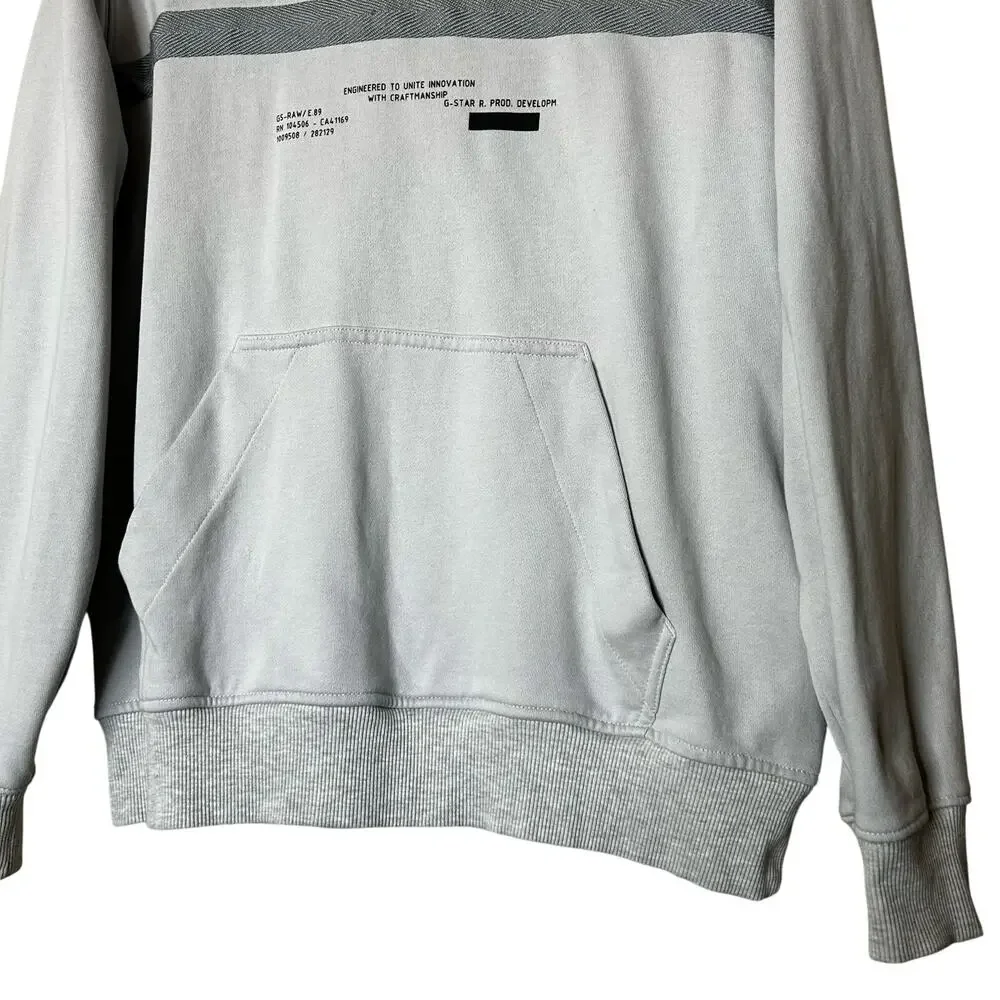 G Straw Raw Mens Relaxed Hooded‎ Sweatshirt Grey Micro Chip Size L Streetwear